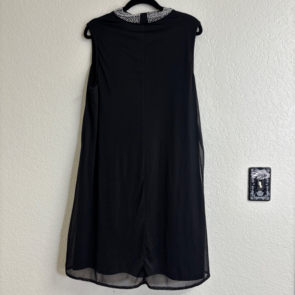 Tiana B Black Beaded Pearl Neck Shift Dress 2X Sleeveless Cocktail Party Plus - Picture 3 of 10